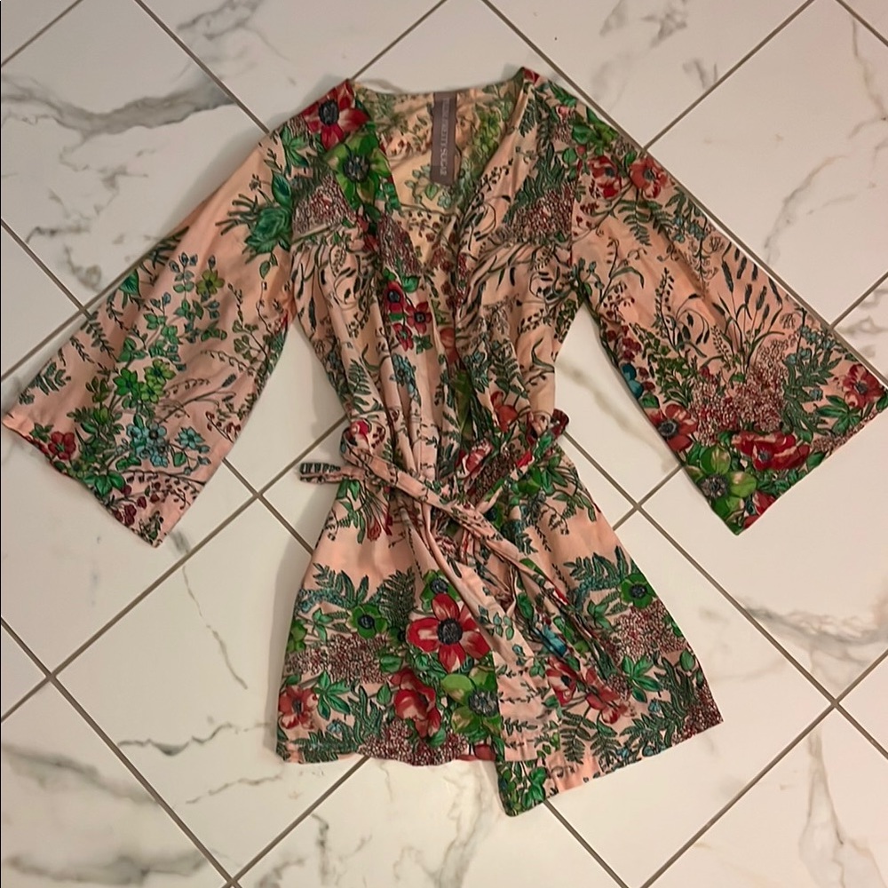 Plum Pretty Sugar Floral Kimono in Pink and Green